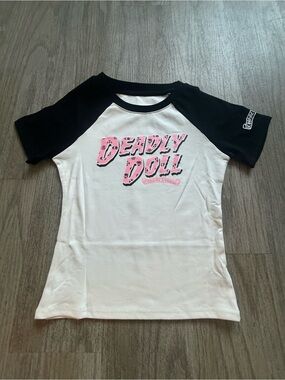 Deadly Doll Women’s Streetwear Tee - White & Black with Pink Graphic